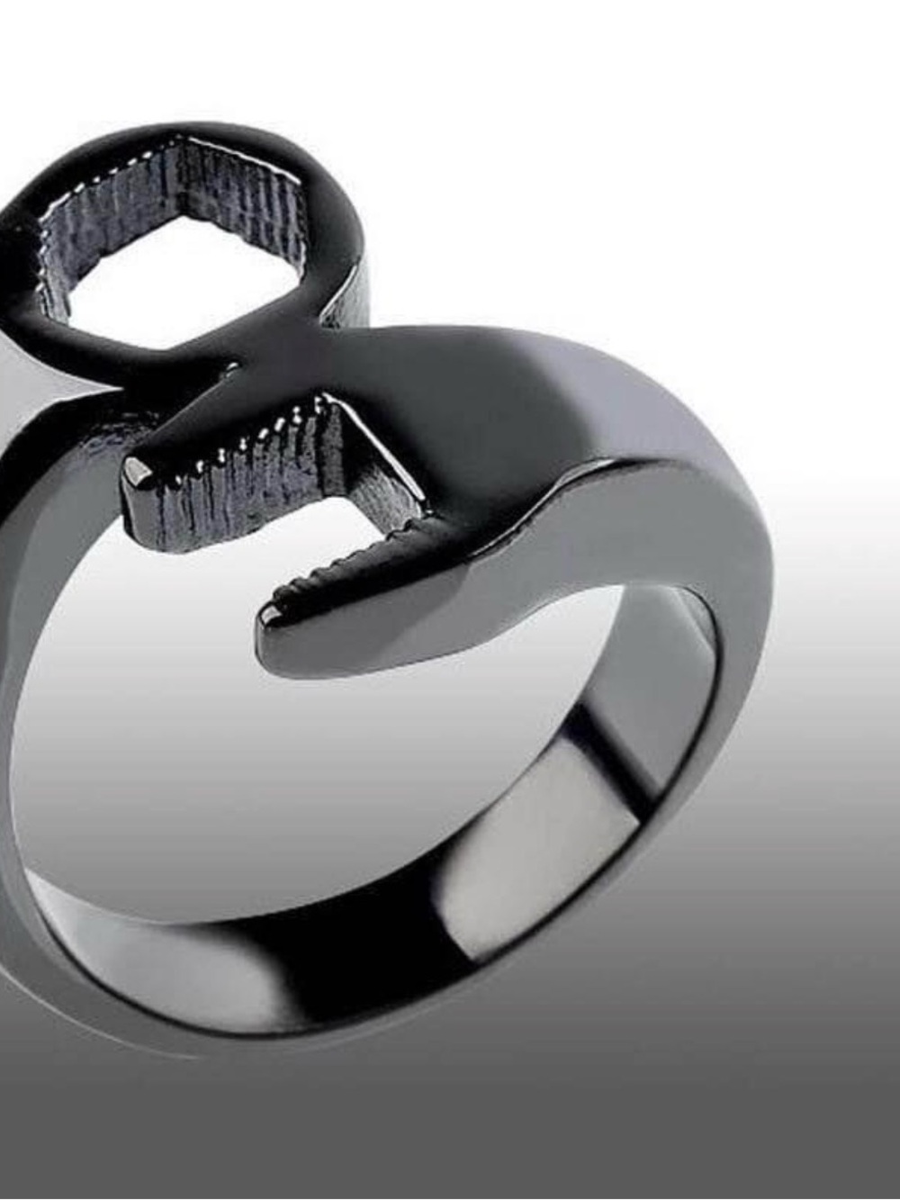 Black Wrench Ring Men’s Tool-Inspired Band,  Black Stainless Steel Casting